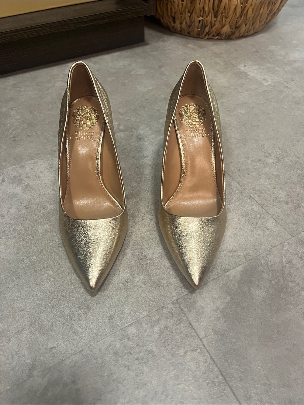 Vince Camuto Shimmery Gold Pointed-Toe Pumps